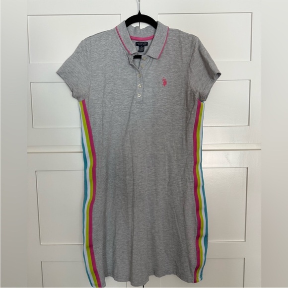 U.S. Polo Assn. Gray Polo Dress with Pink and Yellow Stripes - Picture 5 of 5